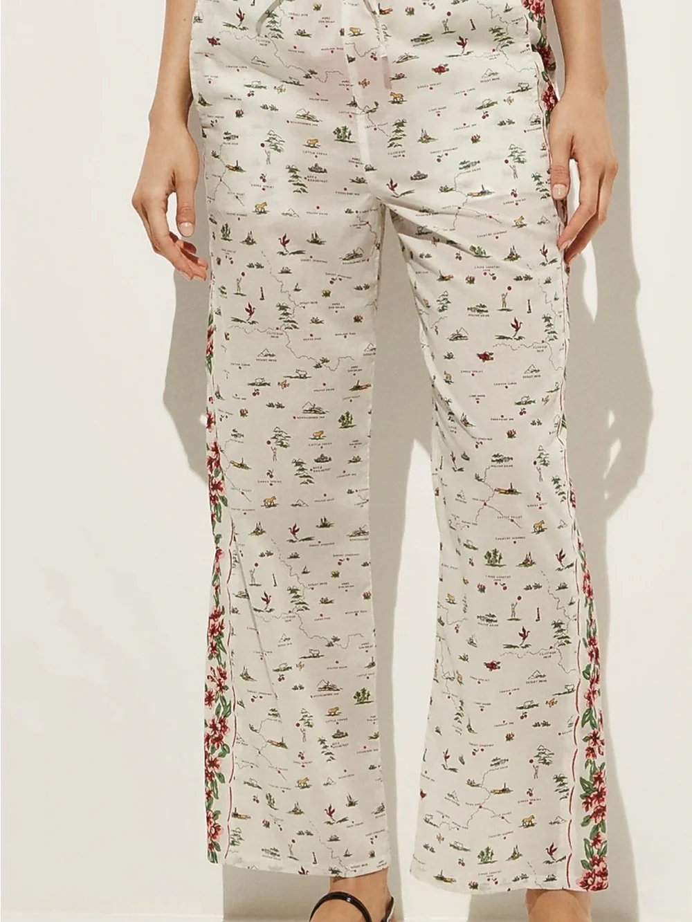 NWT J Crew Floral Border Cream Wide-Leg Printed Pants SIZE MED
